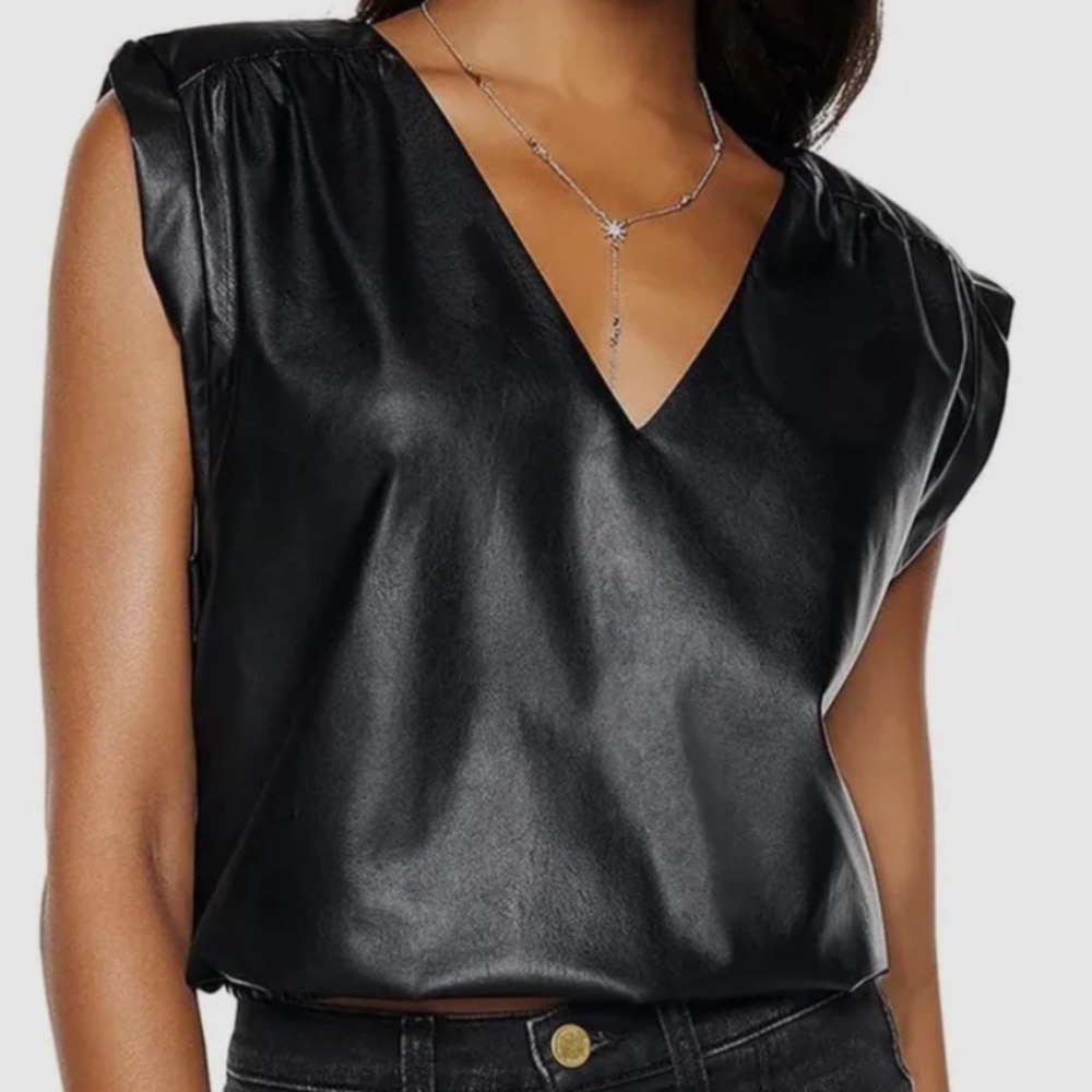 Ramy Brook black faux leather crop top size medium absolutely beautiful like new